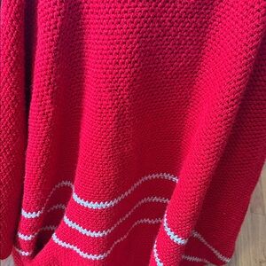 Chic Red Crocheted Afghan with White Stripes